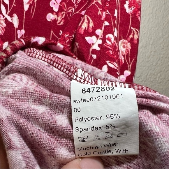 SHEIN Curve Tie Open Back Floral Print Crop Tee Burgundy Red Sz 4XL - Picture 5 of 7